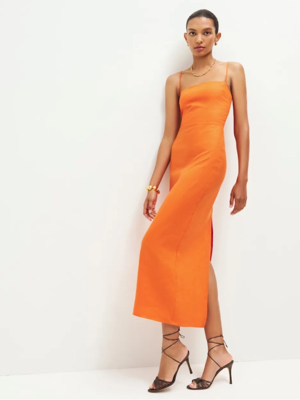 Reformation Frankie Linen Orange Dress Size 6